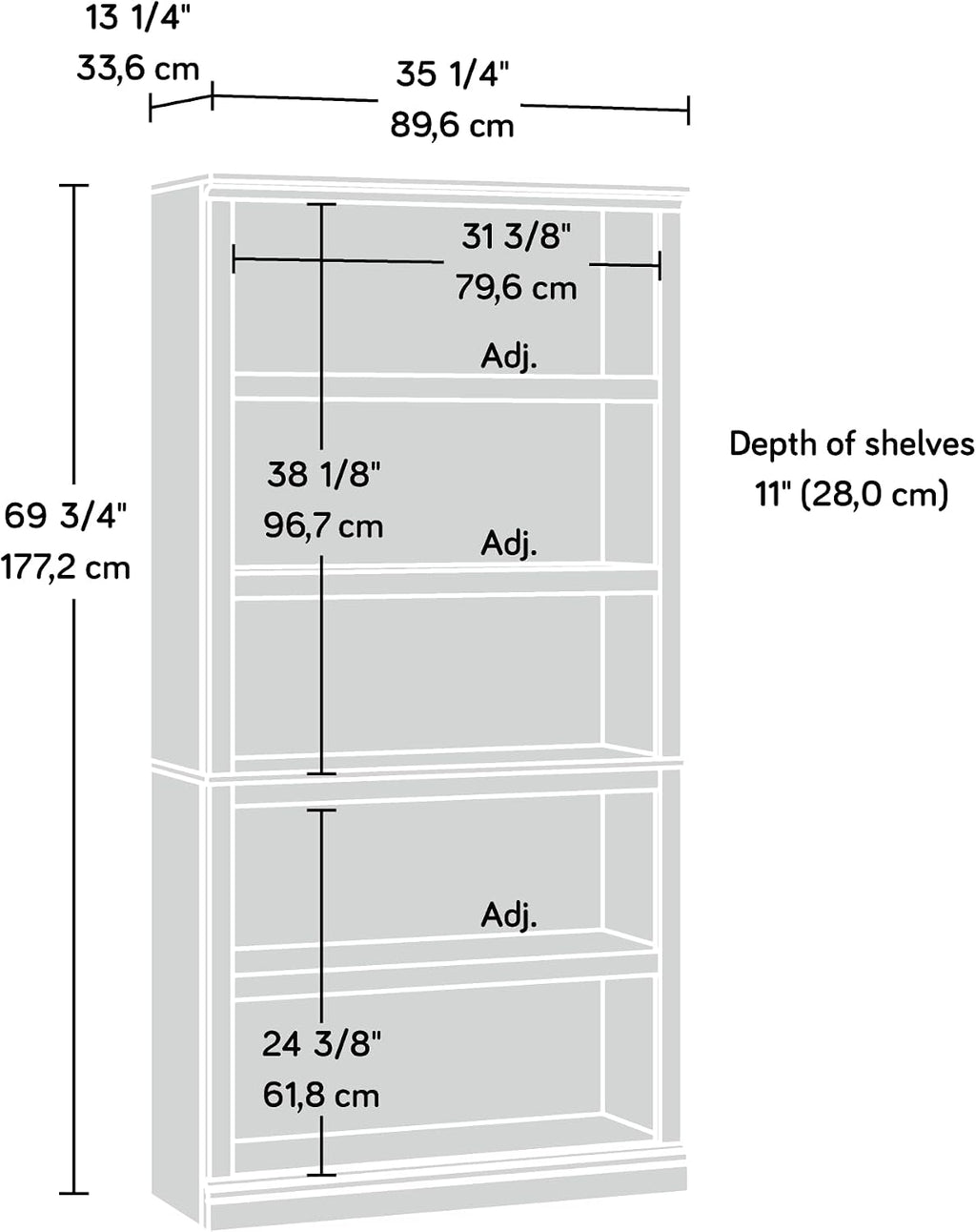 Sauder 5 Tier Book Shelf Wooden Bookcase Multipurpose Bookshelf for Home Office, Living Room, in Glacier Oak