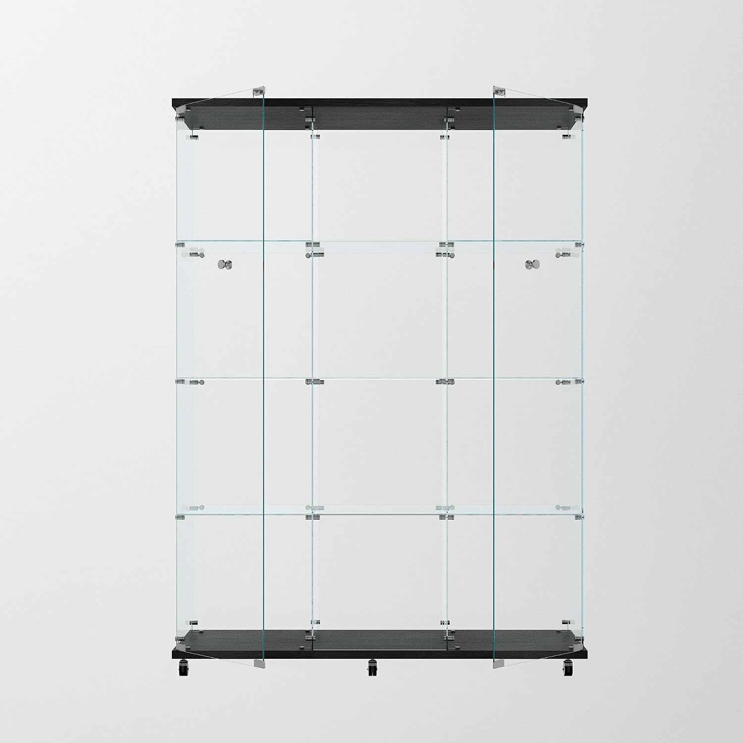 Glass Display Cabinet with 4 Shelves Extra Large,LED Lights and Wheels, Rolling 2 Doors Curio Cabinet with Lock 64.88' High Led Curio Display Cabinet Showcase for Living Room,Bedroom,Black