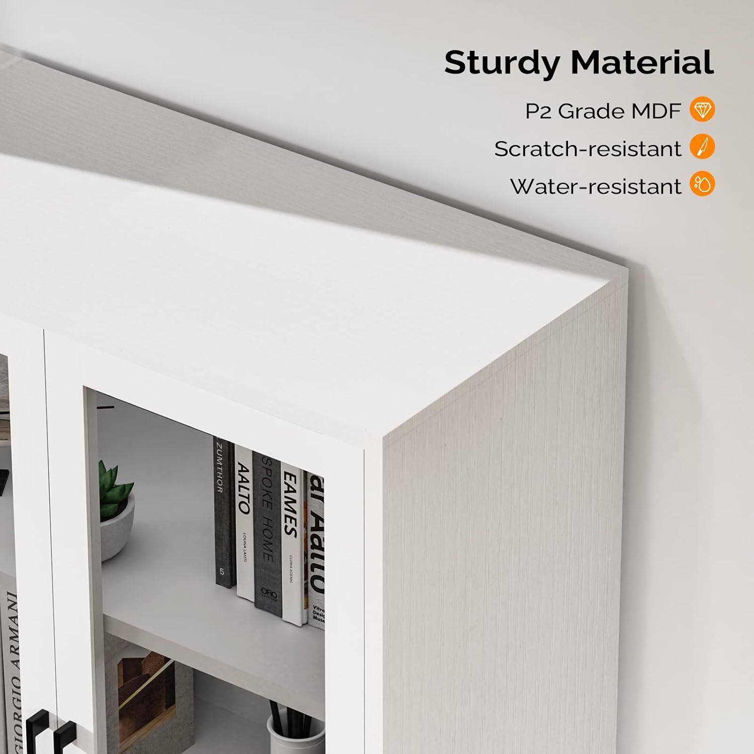 VINGLI Lateral File Cabinet with Glass Doors and Locking Drawer for Hanging File Folders, Bookshelf with Adjustable Shelves for Home Office (White, 30''W x 16''D x 55''H)