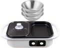 Electric Shabu Hot Pot & Barbecue Frying Pan with Distributor + 3 Salad Bowls, Electric Contact Grills Non-stick Multi-Cookers 1300w Hot Pot Barbecue Integrated Pot,White