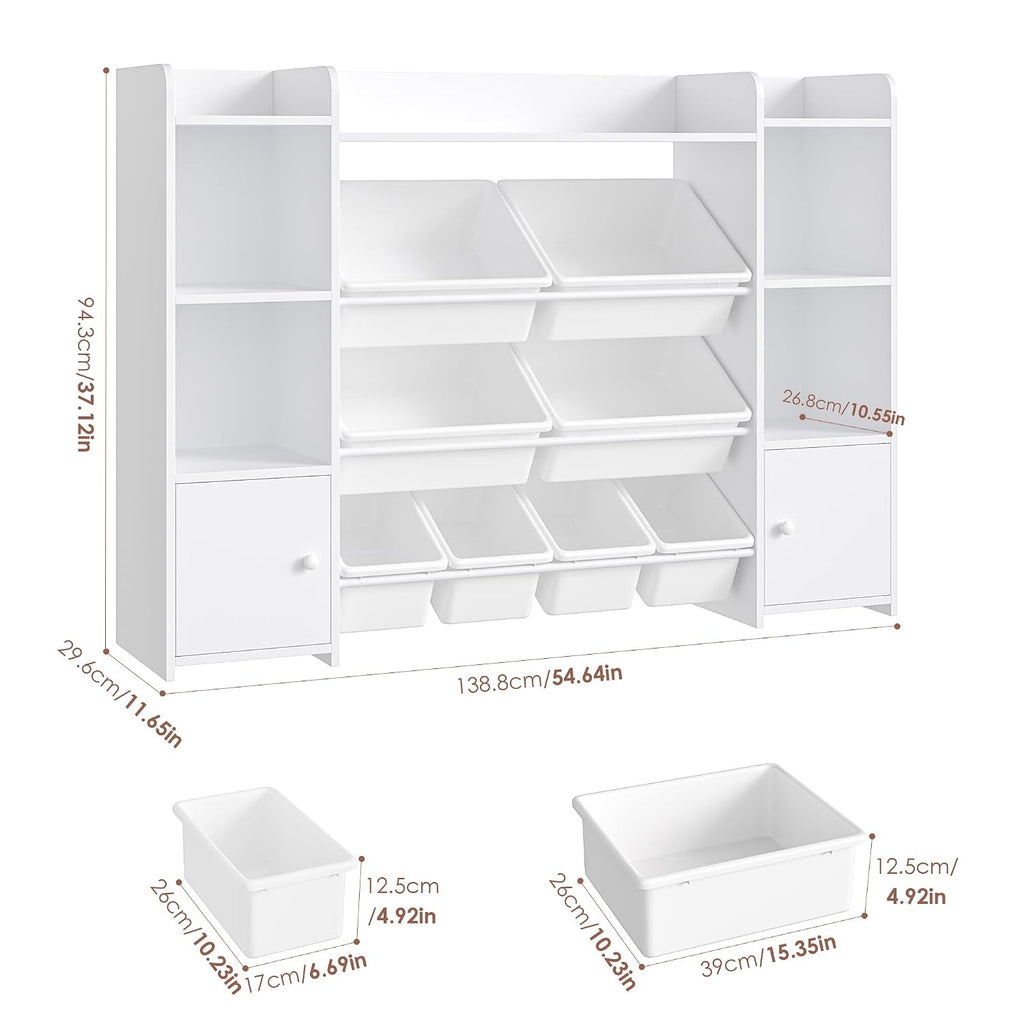 FOTOSOK Toy Storage Organizer with 8 Toy Bins, 55''Large Toy Organizers and Storage with Top Shelf, Toy Storage and Kids Bookshelf with 6 Storage Cubbies, Playroom Storage and Organization Bins, White