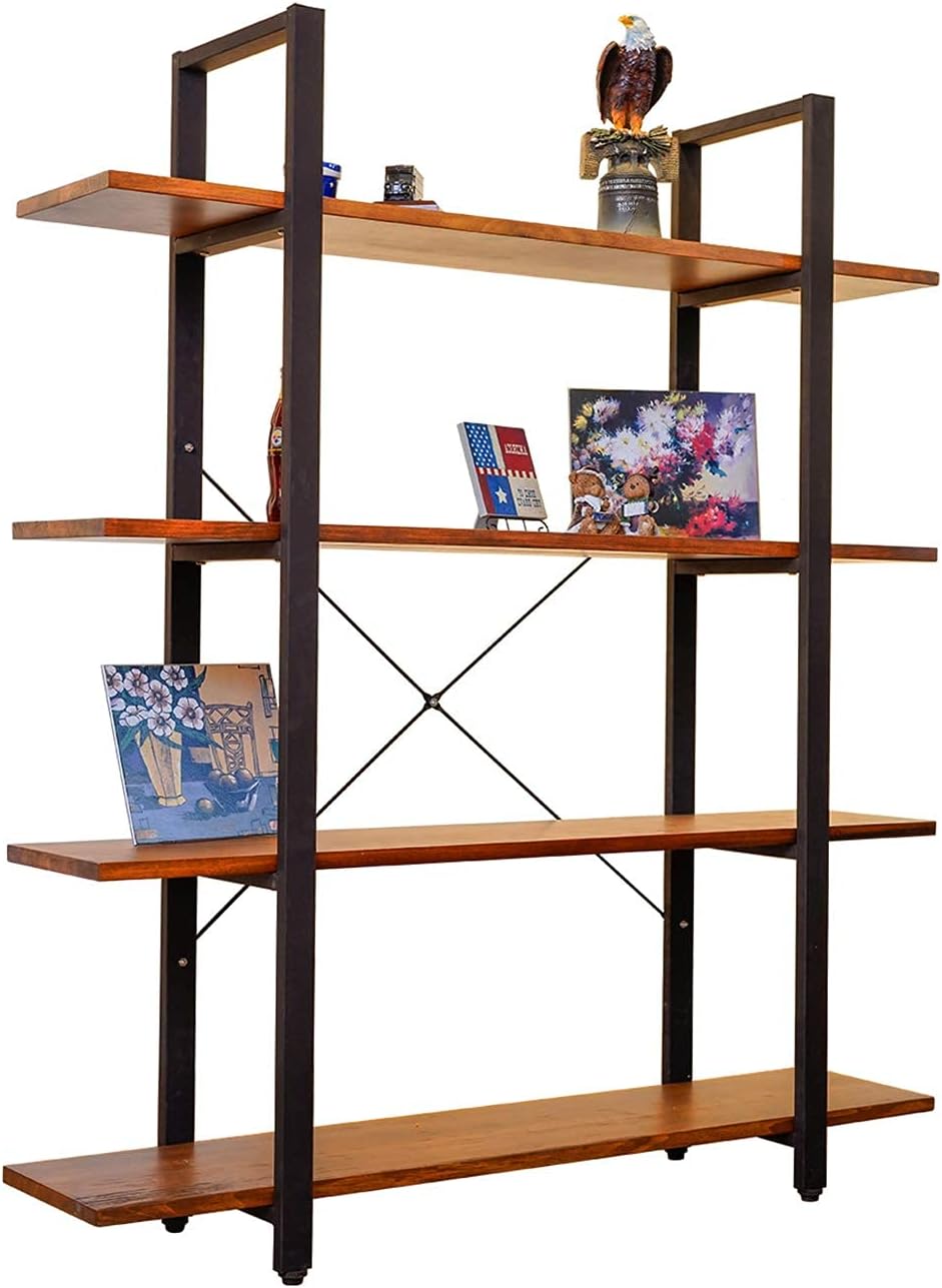 CONSDAN Industrial Bookshelf, USA Grown Hardwood, Real Wood Bookshelves, Modern Open Rustic Bookcase, Storage Shelf, Display Shelf, Poplar Solid Wood-4 Tier Shelf