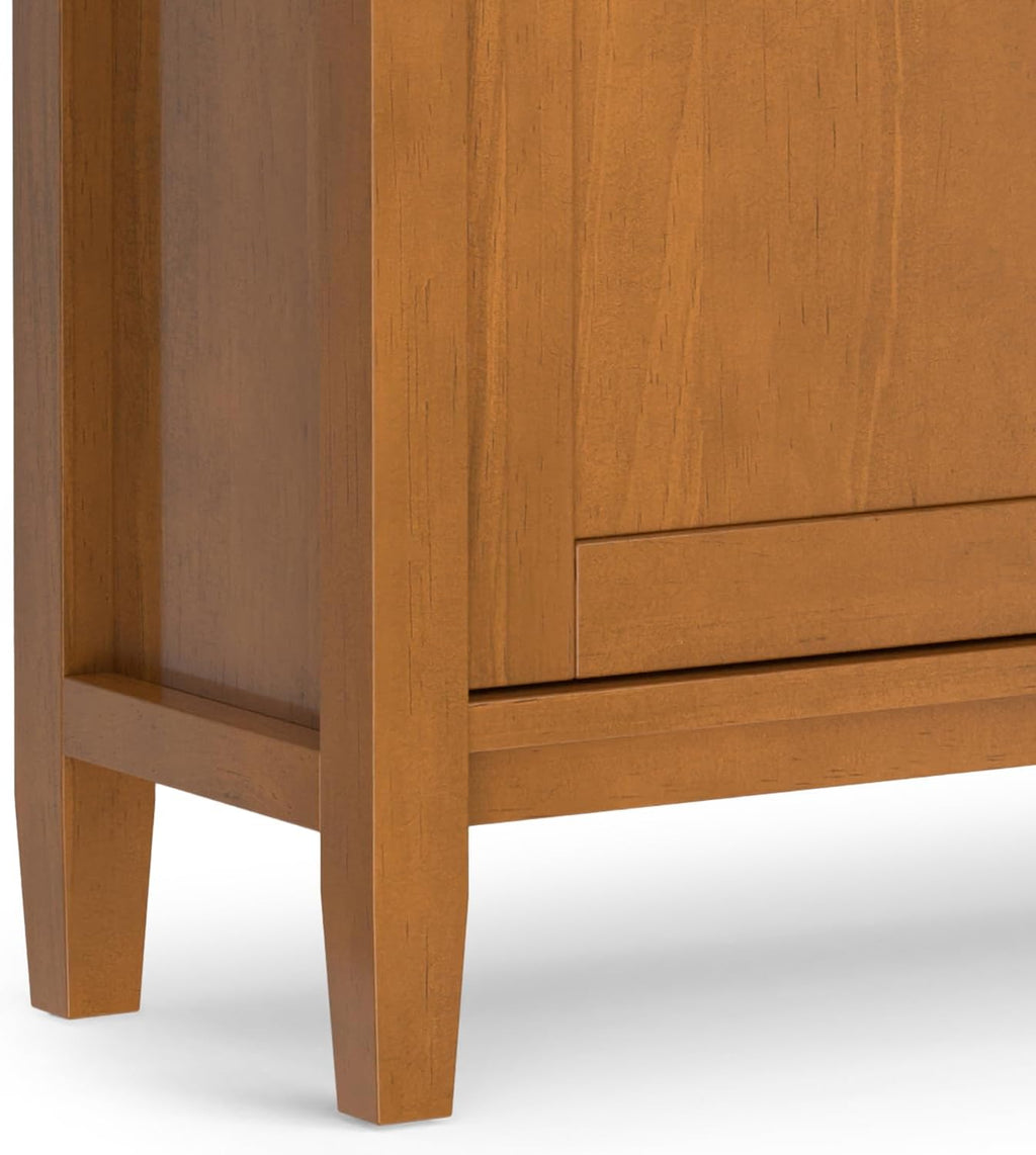 SIMPLIHOME Warm Shaker Storage Cabinet - 36 inch Wide Solid Wood 2-Shelf Entryway Storage Cabinet in Light Golden Brown, Transitional Accent Cabinet for Entryway with Drawers and Adjustable Shelves