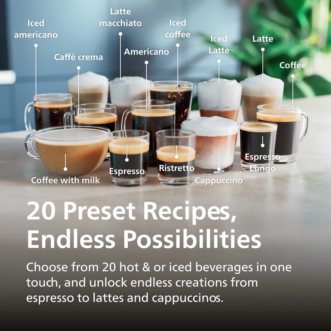 Philips 5500 Series Fully Automatic Espresso Machine - LatteGo Milk System, 20 Coffee Varieties, Intuitive Touch Display, SilentBrew, 100% Ceramic Grinder, AquaClean Filter (Grey Chromed)