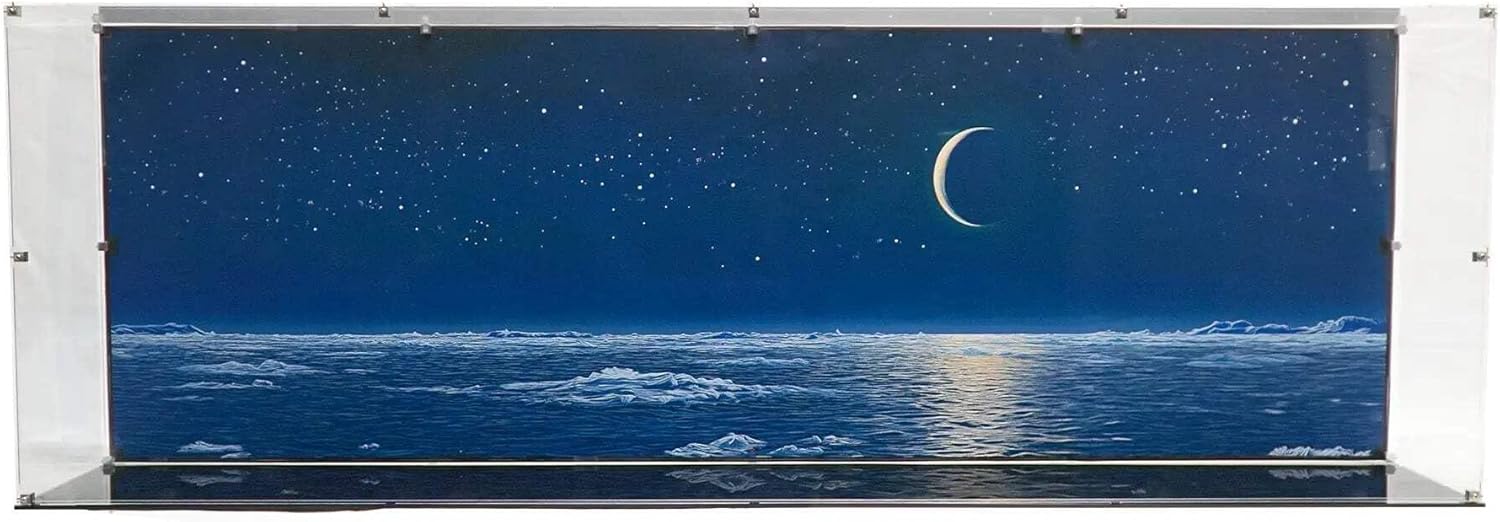 Display Case Compatible with Lego 10294 - Titanic - Acrylic Dustproof Showcase with Pre-Printed Frozen Nightfall (Nighttime) Background - Set Not Included