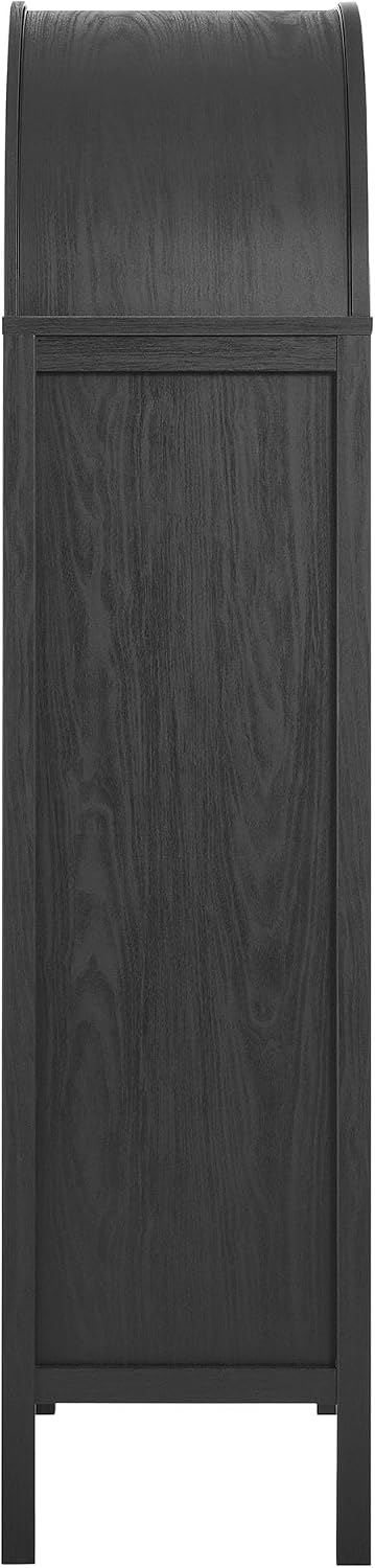 Modway Tessa Arched 71 Inch Tall Arched Storage Display Cabinet in Black Wood Grain - 4-Tier Bookcase with Glass Doors and Shelves - Arch Accent Cabinet for Living Room, Dining Room