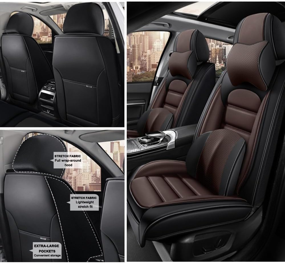 2 Seat Covers for Volvo XC90 2006-2024 Leather Car Seat Covers Waterproof Soft Car Seat Protectors Comfort Premium Automotive Seat Covers with Airbag（Luxury,Black+Coffee）