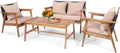 Tangkula 4-Piece Patio Furniture Set, Outdoor Acacia Wood Conversation Set with Cushions and Coffee Table, Outdoor PE Wicker Sectional Sofa Set for Garden, Poolside and Backyard (1, Beige)