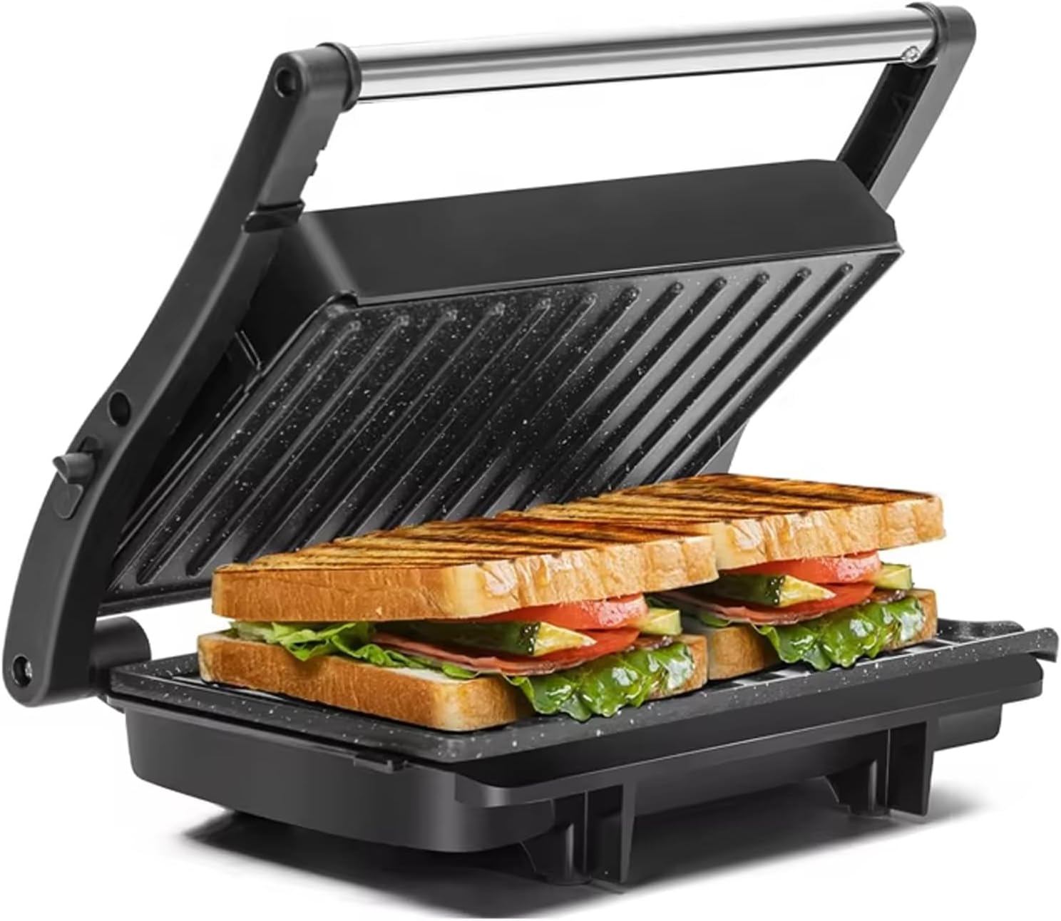 1000W Sandwich Maker, with Ceramic Non-stick Plates, Opens 180 Degrees for Any Size Food, 3-in-1 Sandwich Press Electric Grill, Drip Spout & Locking Lid, for Toasted Cheese Snacks, Quick Breakfast