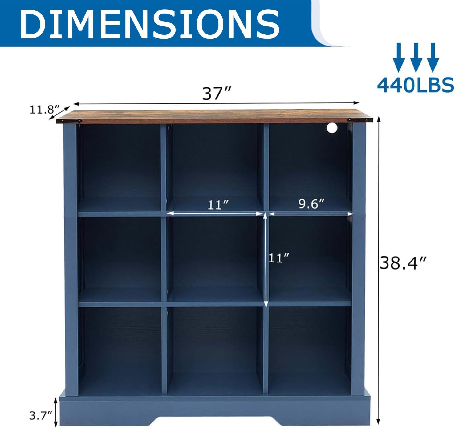 9 Cube Storage Organizer with LED Lights, Wooden Cube Bookcase with Back Panel, Blue Cube Shelf Freestanding Bookshelf, Hallway TV Stand for Living Room, Bedroom, Office