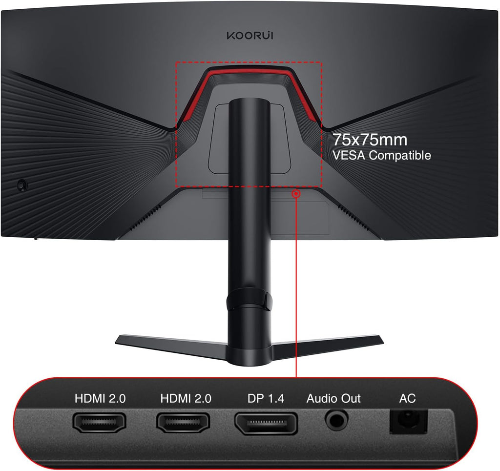 KOORUI 34-inch Curved Ultrawide WQHD 3440×1440 Gaming Monitor, 180Hz 1000R- PIP/PBP, 1ms(MPRT), HDR400, DCI-P3 95%, FreeSync Premium, 1 x DP 1.4 & 2 x HDMI 2.0, Tilt Height Swivel Adjustment, 34E6UC