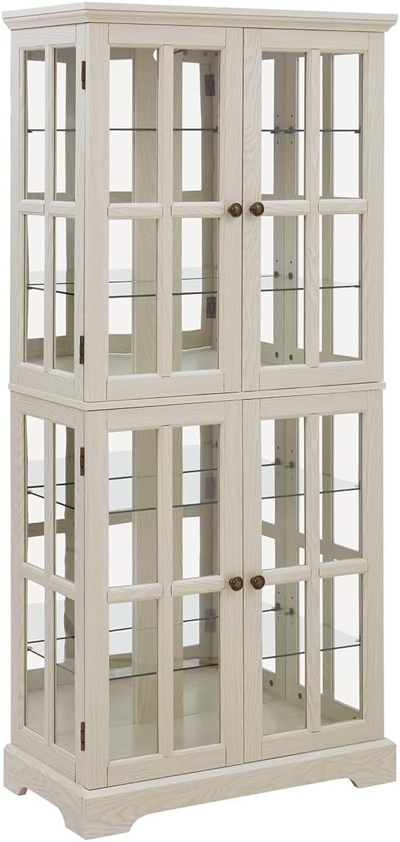 Lighted Glass Curio Cabinet with Lights & Adjustable Shelves,Curio Display Cabinet with Wood Frame & Glass Door,Corner Antique Display Case for Kitchen,Living Room,Office
