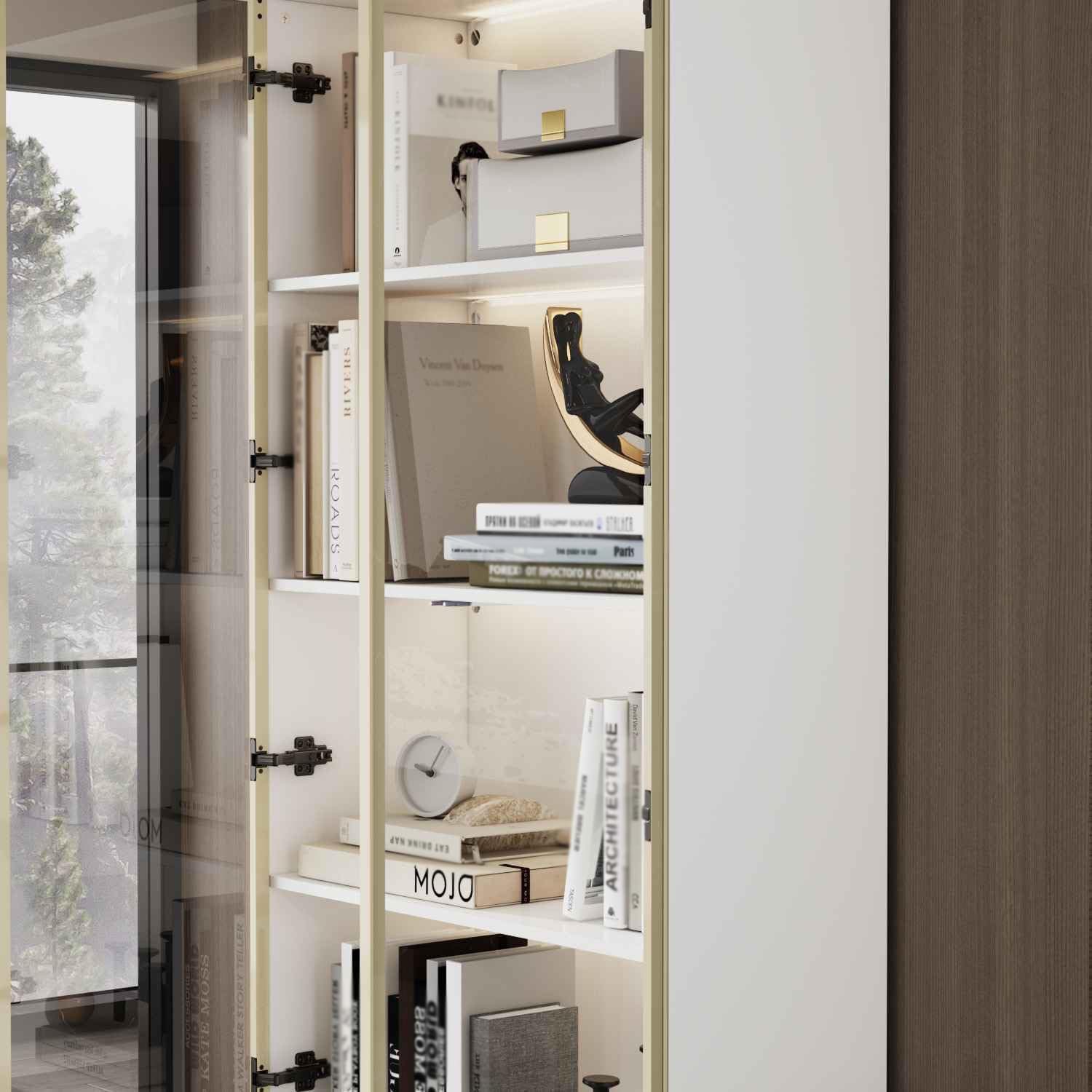 Curio Display Cabinet with Light, Storage Shelves with Pop-up Glass Doors, 2 Drawers & 3 Color Light, Collectibles Cabinet Display Shelf, Bookshelf Showcase for Living Room, White w/Drawer