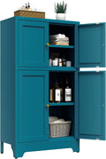 Bevivog Bathroom Floor Storage Cabinet,Metal Accent Cabinets with 4 Doors and 2 Adjustable Shelves,Blue Storage Locker Cabinets Organizer for Pantry Kitchen,Living Room,Hallway, Restroom