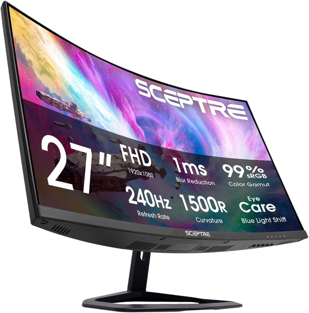 Sceptre 27-Inch Curved Gaming Monitor, FHD 1080p, 240Hz, 1500R, DisplayPort & HDMI x2, Built-in Speakers, Machine Black (C275B-FWT240 Series, 2026)
