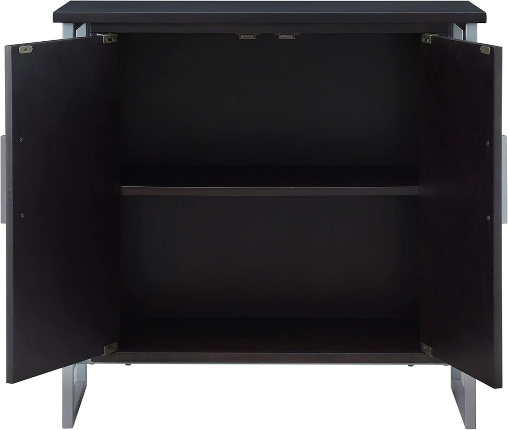 Leick Home 10140-BLKNK Talia Mixed Metal and Wood Foyer Cabinet with Adjustable Shelf for Entryway, Hallway, Bedroom, Living Room, Black/Satin Nickel