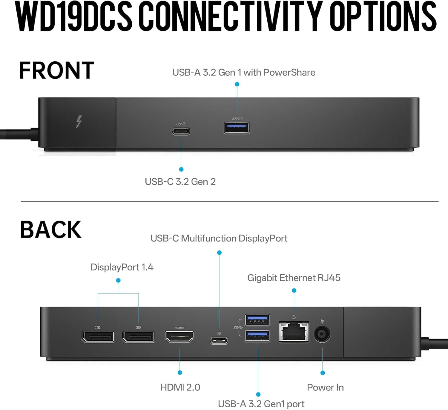 WD19DCS Dell Docking Station, Performance Dock WD19DCS - 3 Year Warranty, with 240W Power Adapter + 210W Power Delivery + ZoomSpeed HDMI & DisplayPort Cable + USB-C Cable - New