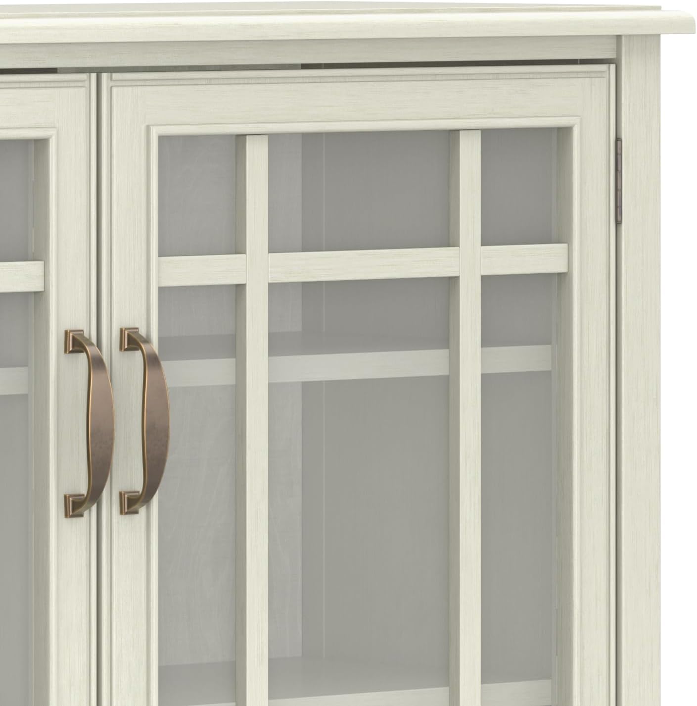 SIMPLIHOME Connaught Storage Cabinet - 46 inch Wide Solid Wood Tall Cabinet in Antique White, Traditional Console for Living Room or Dining Room with Glass Doors, Adjustable Shelves, and Drawers