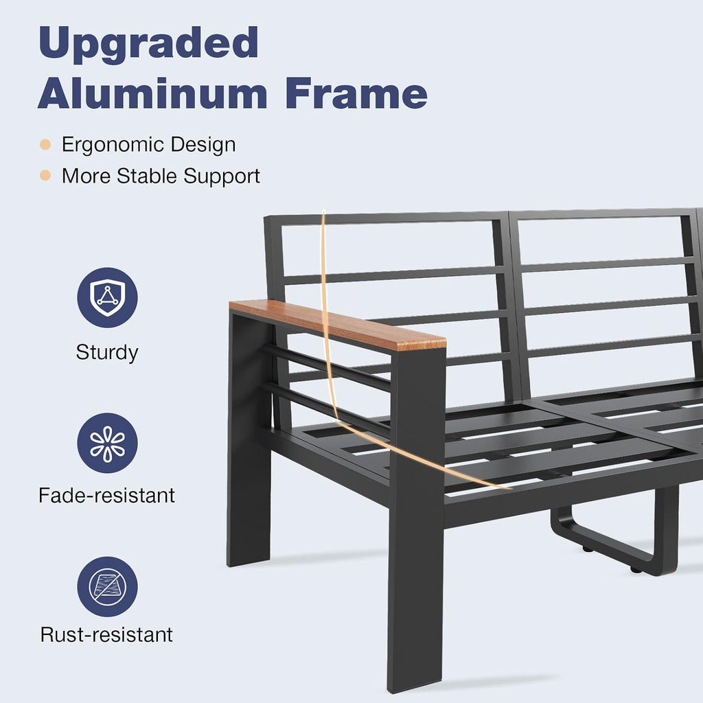 Aoxun Aluminum Patio Furniture Set 2 Seats, Oversized Outdoor Sectional with Washable Thick Cushions, Coffee Table and Waterproof Cover, Patio Conversation Sets for Porch, Balcony, Deck