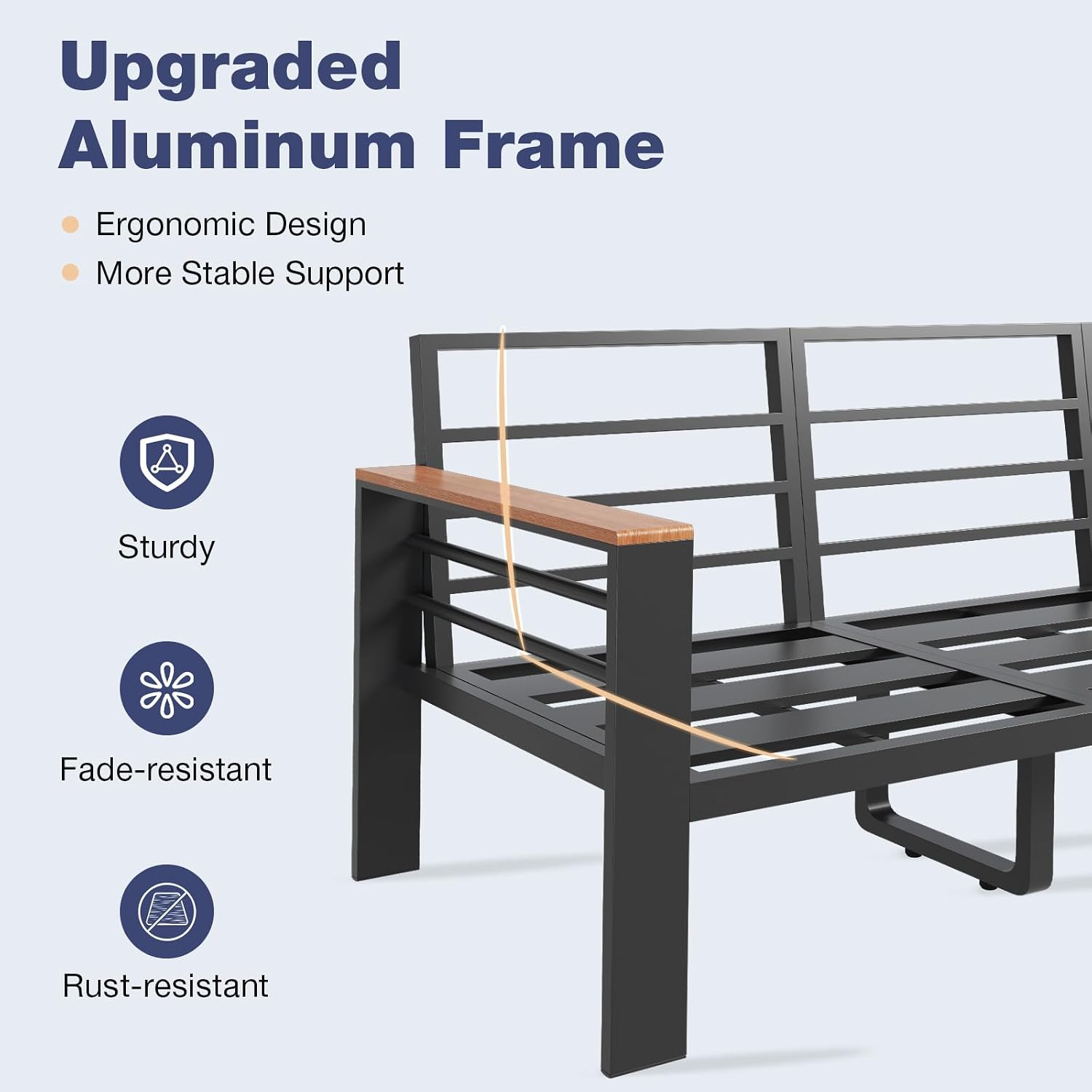 Aoxun Aluminum Patio Furniture Set 2 Seats, Oversized Outdoor Sectional with Washable Thick Cushions, Coffee Table and Waterproof Cover, Patio Conversation Sets for Porch, Balcony, Deck