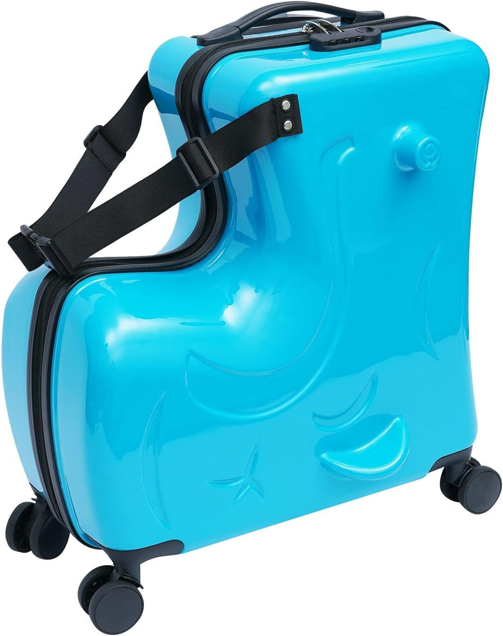 DNYSYSJ 20 Inch Children's Ride On Trolley , Portable Universal Wheel , Carry On Luggage, Waterproof Unisex Boys Girls Travel Suitcase With Lock, ABS+PC (Blue)