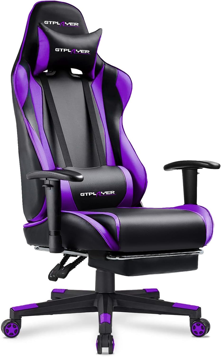 GTPLAYER Gaming Chair with Footrest, Ergonomic Computer Game Desk Chair, Reclining Gamer Chair Seat Height Adjustment, Swivel Rocker with Headrest and Lumbar, Purple