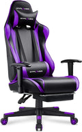 GTPLAYER Gaming Chair with Footrest, Ergonomic Computer Game Desk Chair, Reclining Gamer Chair Seat Height Adjustment, Swivel Rocker with Headrest and Lumbar, Purple
