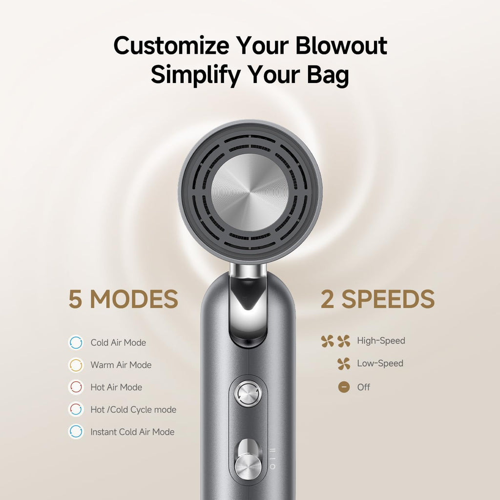 Dreame Pocket Pro Hair Dryer, Dual Voltage Travel Blow Dryer with Diffuser, 1300W Professional HighSpeed Ionic Hair Blower, Fast Drying, Low Noise, Lightweight, No Heat Damage, Global Travel 120V/240V