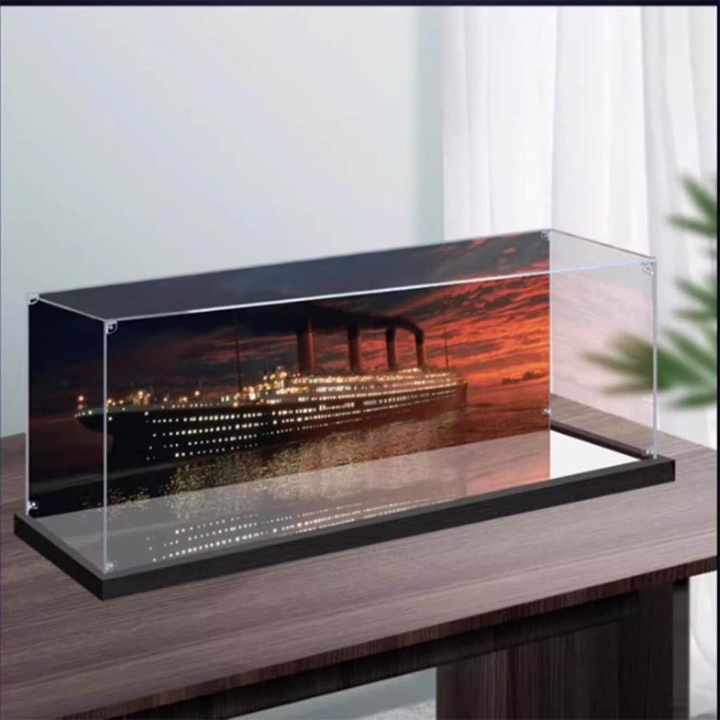 Acrylic Dustproof Display Case Designed for Lego 10294 Titanic Model Collection Protection Display Case (Model Kit Not Included) (Background + Mirror)