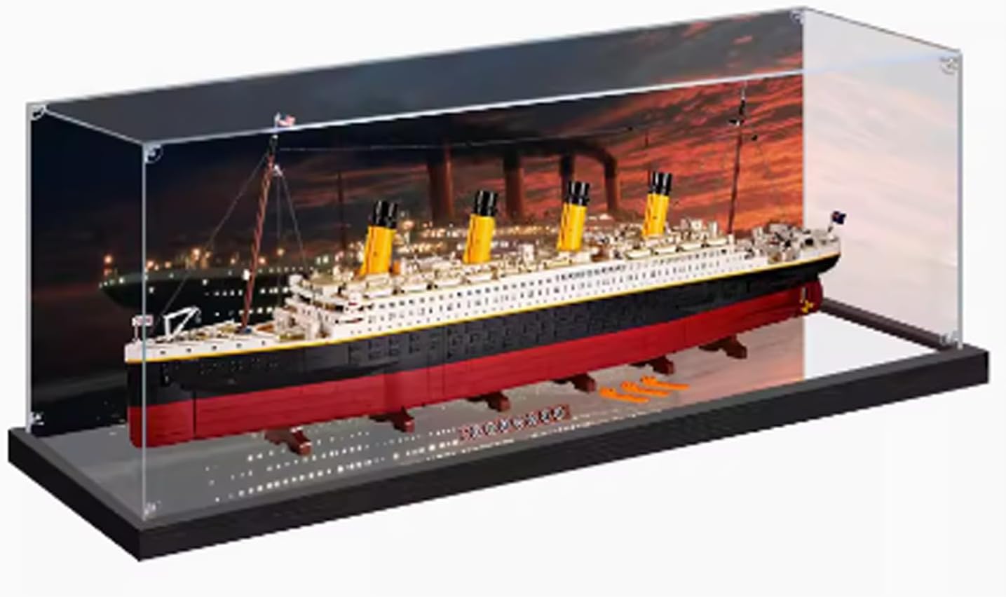 Acrylic Dustproof Display Case Designed for Lego 10294 Titanic Model Collection Protection Display Case (Model Kit Not Included) (Background + Mirror)