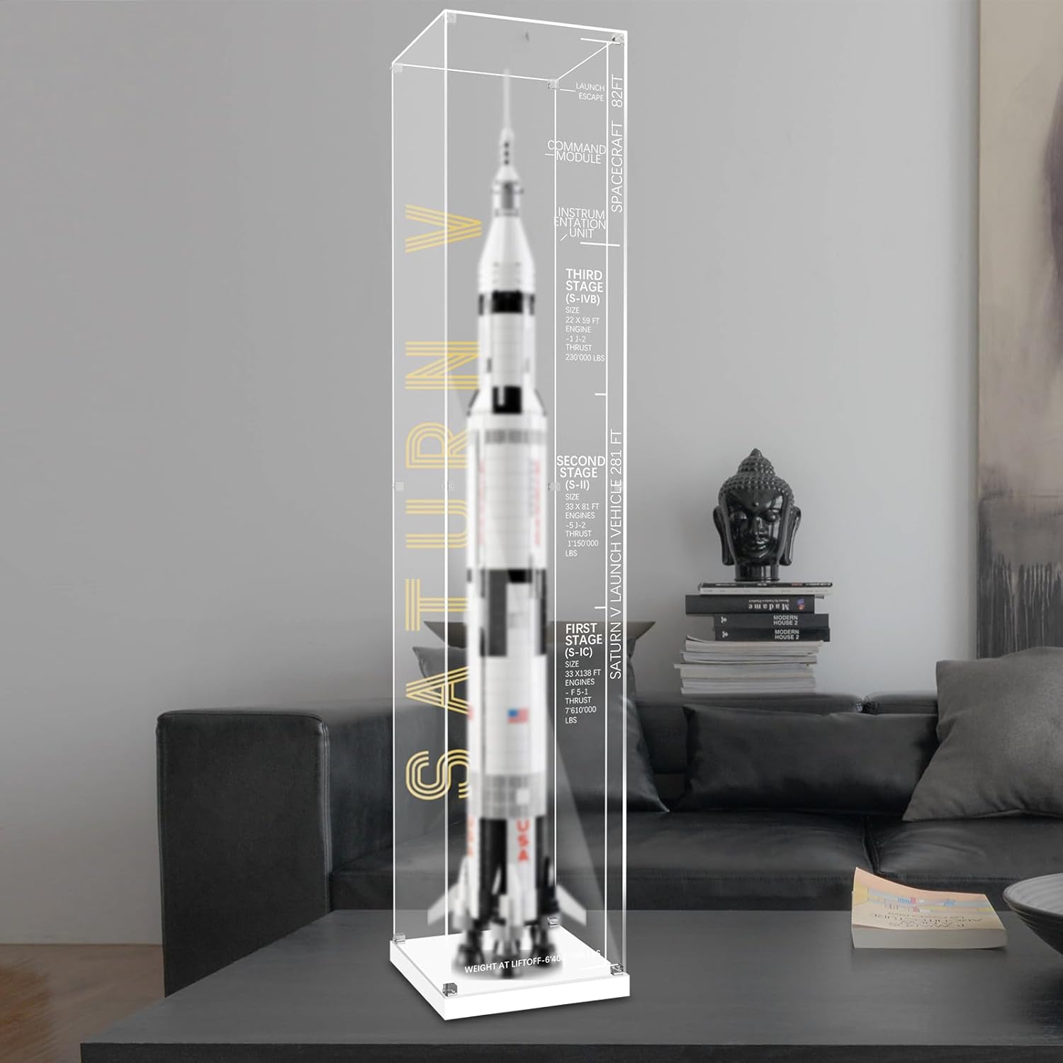 Acrylic Display Case for Lego 92176 NASA Apollo Saturn V, Dustproof Clear Display Box (Display Case ONLY, The Model NOT Included)