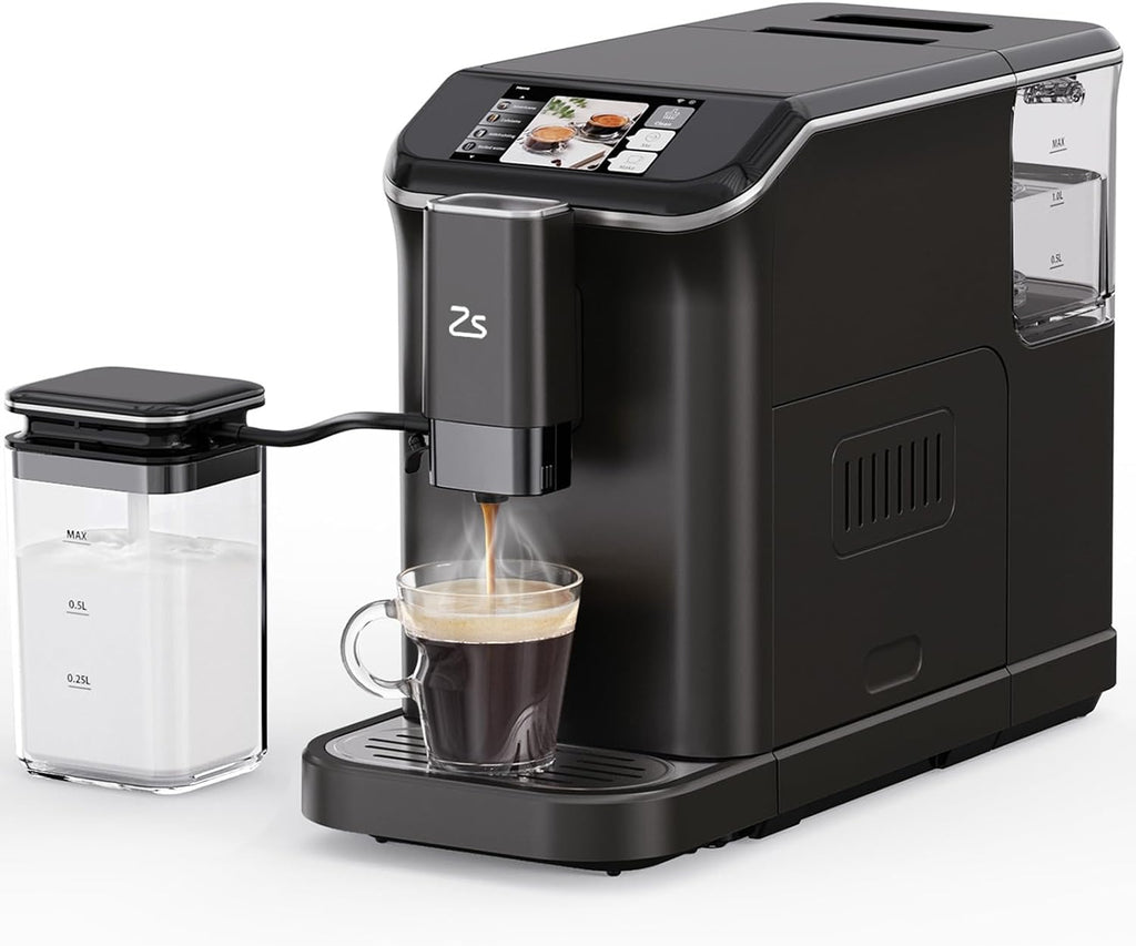 Fully Automatic Espresso Machine with Grinder, Espresso Machine with Milk Frother, 1-15 Adjustable Grind Size Levels, 1.5L Water Tank, Auto-Cleaning, Cappuccino & Latte Machine for Home