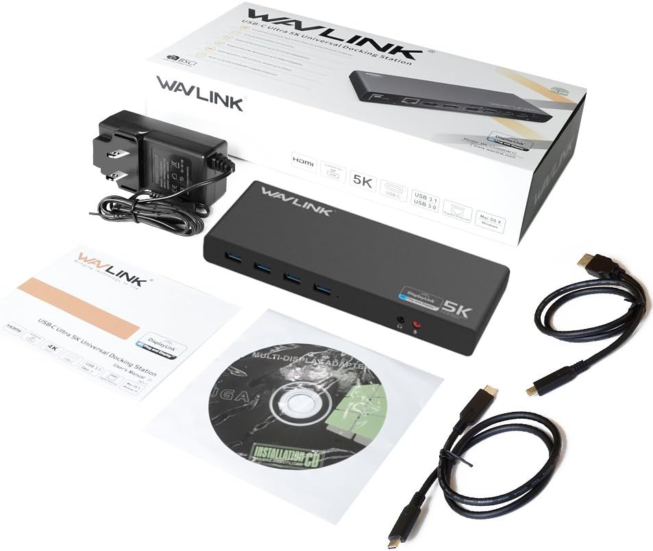 DisplayLink Universal Docking Station,WAVLINK 15-in-1 USB C Ultra 5K Dual 4K HD Multiple Display Dock with 2xHDMI/DP,Gigabit Ethernet,6xUSB 3.0,Type C,Audio,Mic,for New MacBook Neo,Windows,Mac