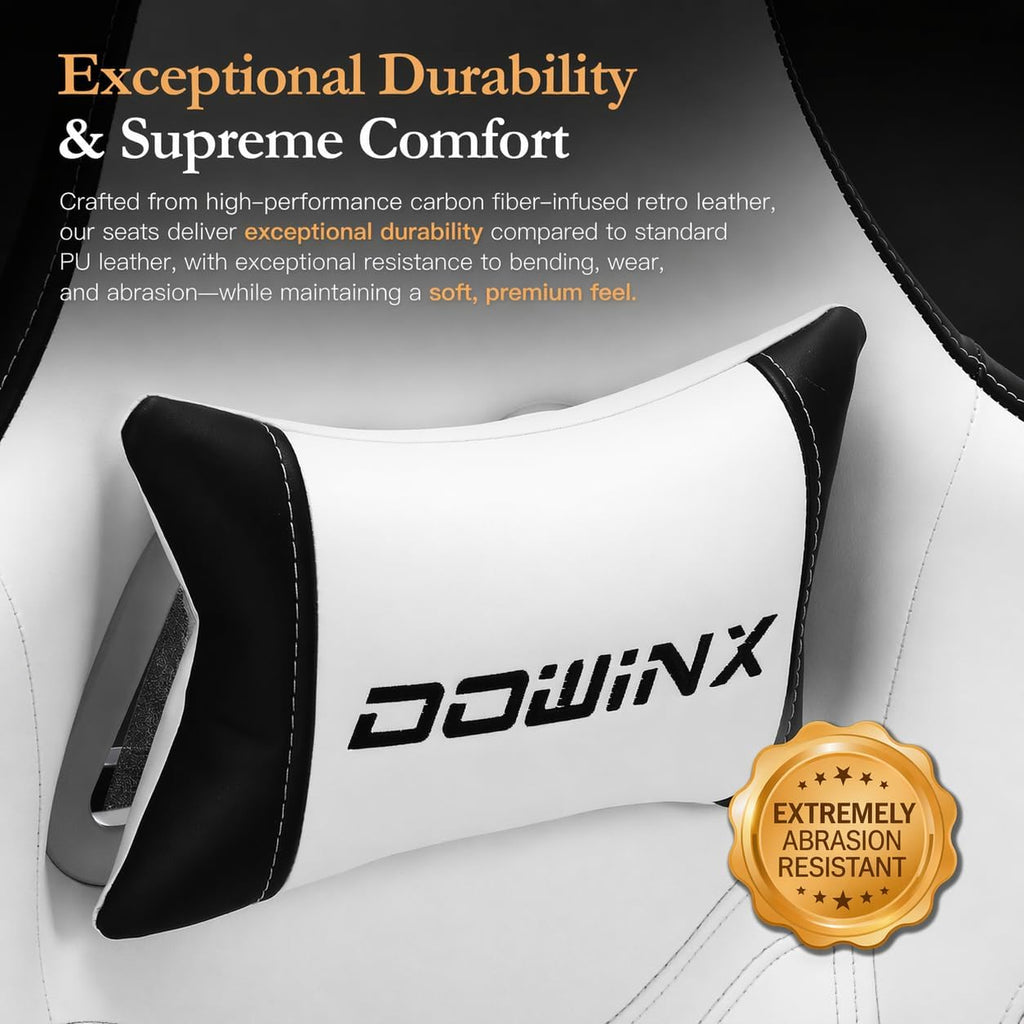Dowinx Gaming Chair Breathable PU Leather Gamer Chair with Footrest Massage Lumbar Support, Big and Tall Ergonomic Reclining Computer Chair with Pocket Spring Cushion for Adults Teens (Black&White)