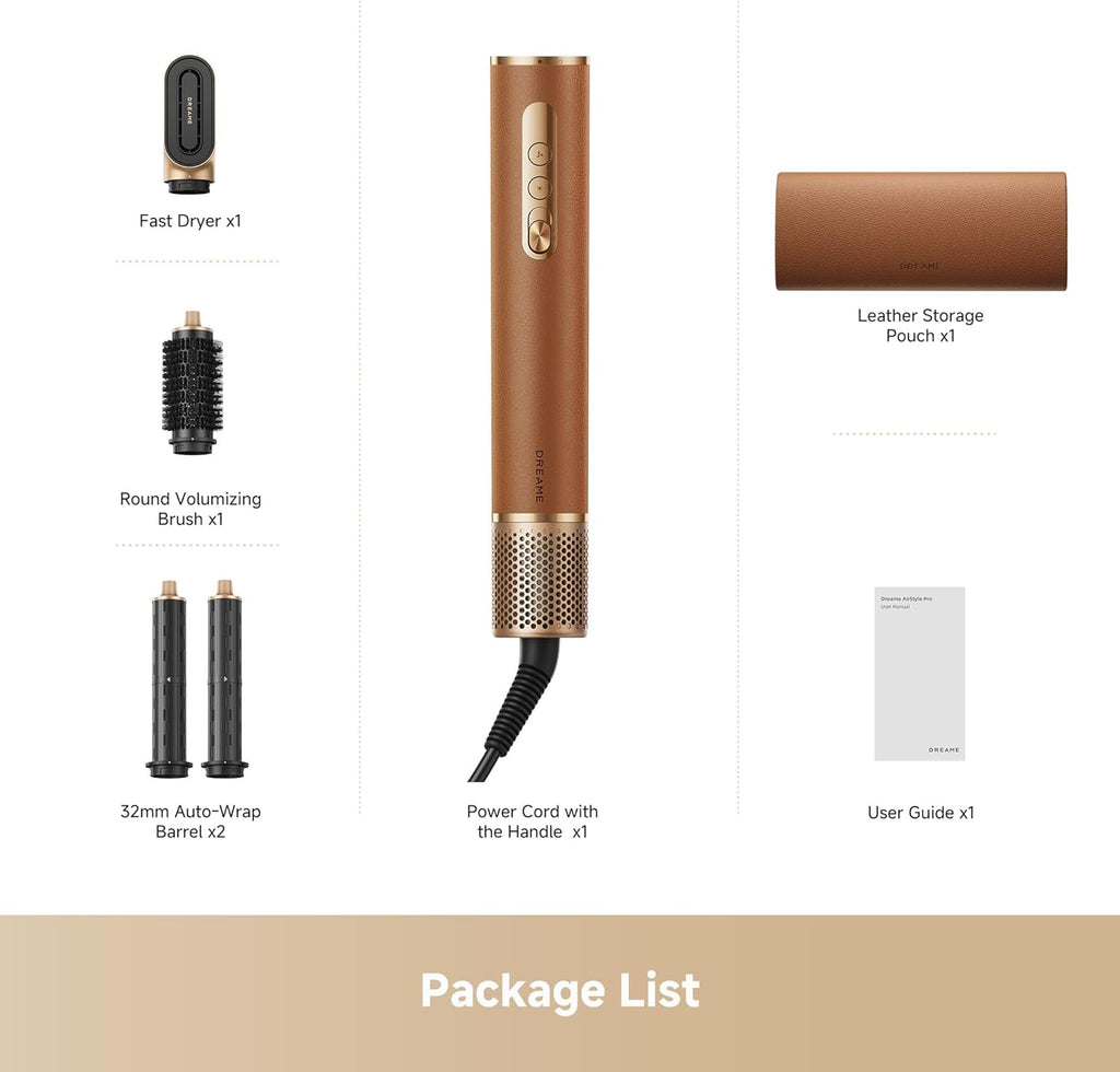 DREAME AirStyle Suite Pro Hair Styler & High-Speed Dryer, 110,000 RPM Motor, 3 Essential Snap-On Attachments for Curling, Volumizing & Fast Dry, Frizz Control, Cool Shot, Luxury Leather Travel Bag