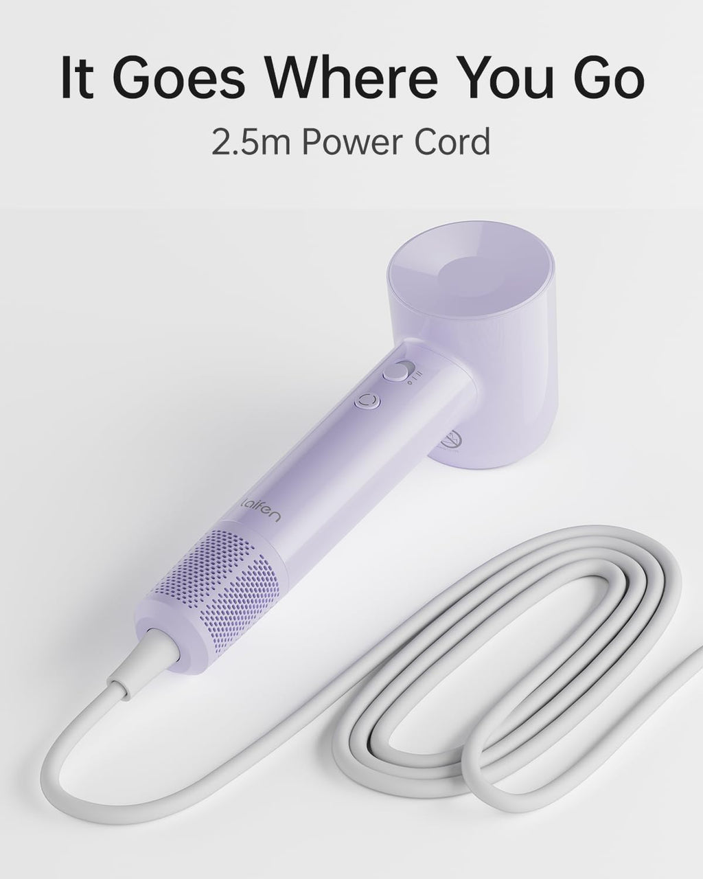 Laifen SE Lite Hair Dryer, Negative Ionic Blow Dryer with 100,000 RPM Brushless Motor for Fast Drying, High-Speed Low Noise Hair Dryer with Lightweight Design and 2 Nozzles Purple, HD110