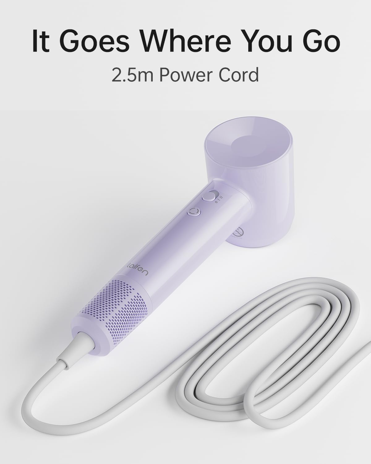 Laifen SE Lite Hair Dryer, Negative Ionic Blow Dryer with 100,000 RPM Brushless Motor for Fast Drying, High-Speed Low Noise Hair Dryer with Lightweight Design and 2 Nozzles Purple, HD110