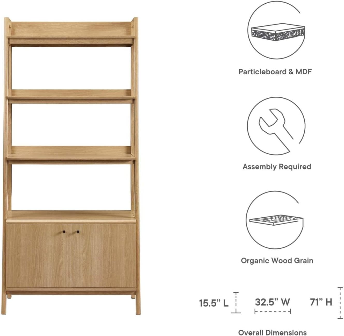 Modway 33' Bookshelf Display Case in Oak