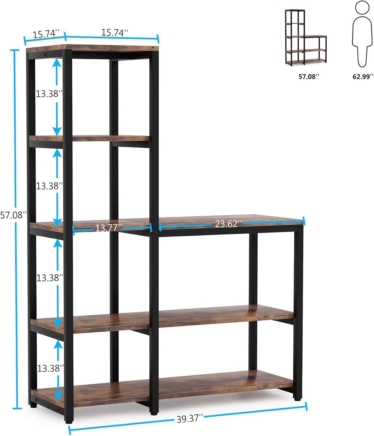 Tribesigns 5-Tier Bookshelf, Ladder Corner Bookshelves Etagere Bookcase, 8 Shelves Display Rack Storage Shelf for Living Room Home Office