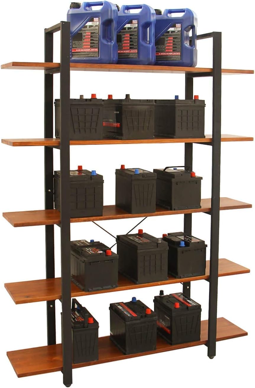 CONSDAN Industrial Bookshelf, USA Grown Hardwood, Real Wood Bookshelves, Modern Open Rustic Bookcase, Storage Shelf, Display Shelf, Poplar Solid Wood-5 Tier Shelf