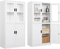 4 Door Display Cabinet with Adjustable Shelves, 71' Tall Display Cabinets with Glass Door, White Metal Display case, Locking Steel Storage Caninet for Home/Office/Living Room -Assembly Required