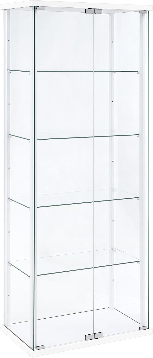 Coaster Home Furnishings - Delphinium - Glass - 4-Shelf Curio Cabinet with Wood Top and Base, Two Doors, and Chrome Hardware - Living Room - 64-Inch - White - 950170WHT