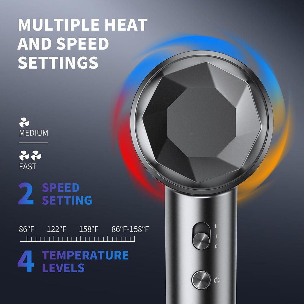 VTT Hair Dryer, 150000 RPM High Speed Blow Dryer with Intelligent Temperature Control, Magnetic Nozzle, Fast-Drying, Low Noise Hair Blow Dryer for Men and Women, for Curly Hair, for Home Travel Salon
