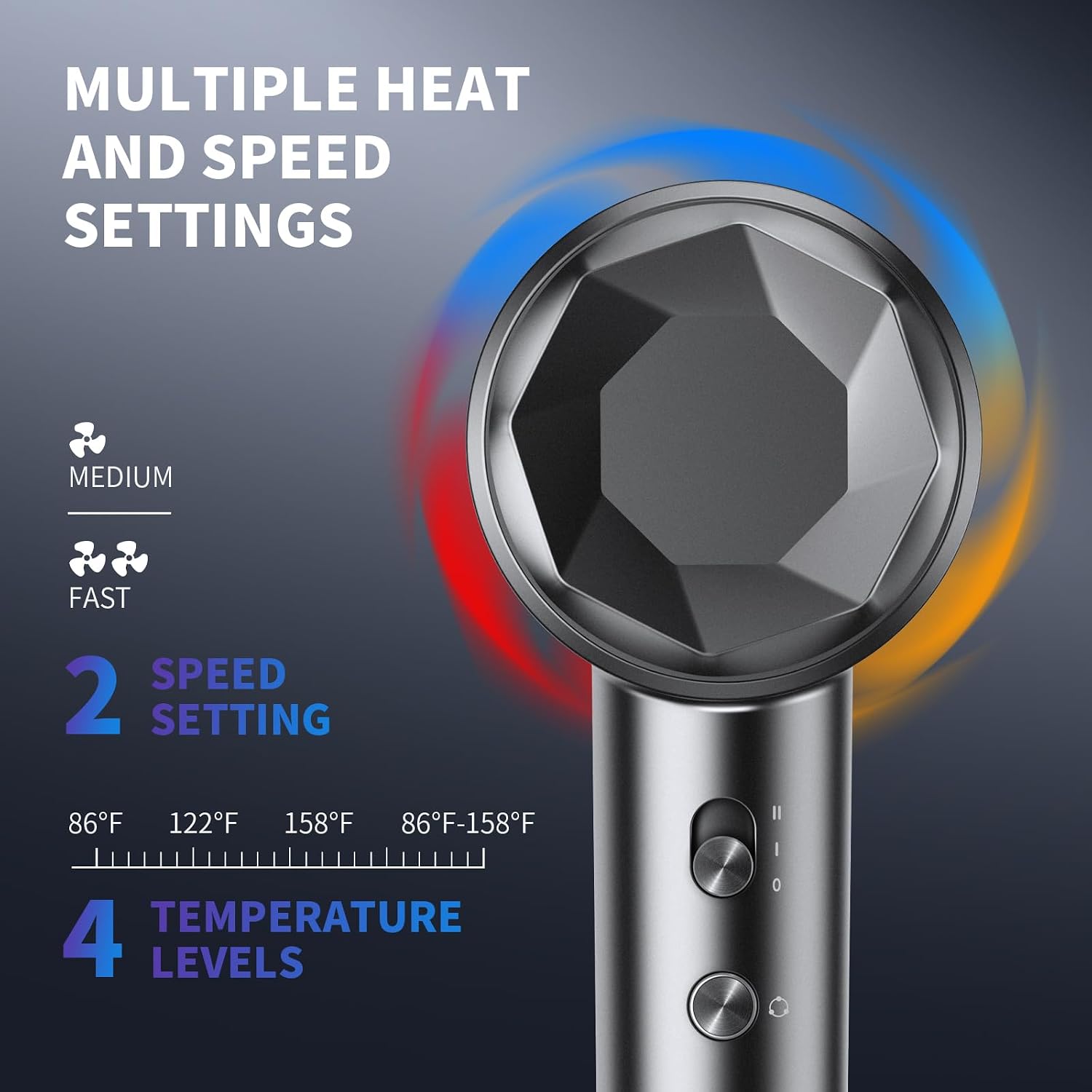 VTT Hair Dryer, 150000 RPM High Speed Blow Dryer with Intelligent Temperature Control, Magnetic Nozzle, Fast-Drying, Low Noise Hair Blow Dryer for Men and Women, for Curly Hair, for Home Travel Salon