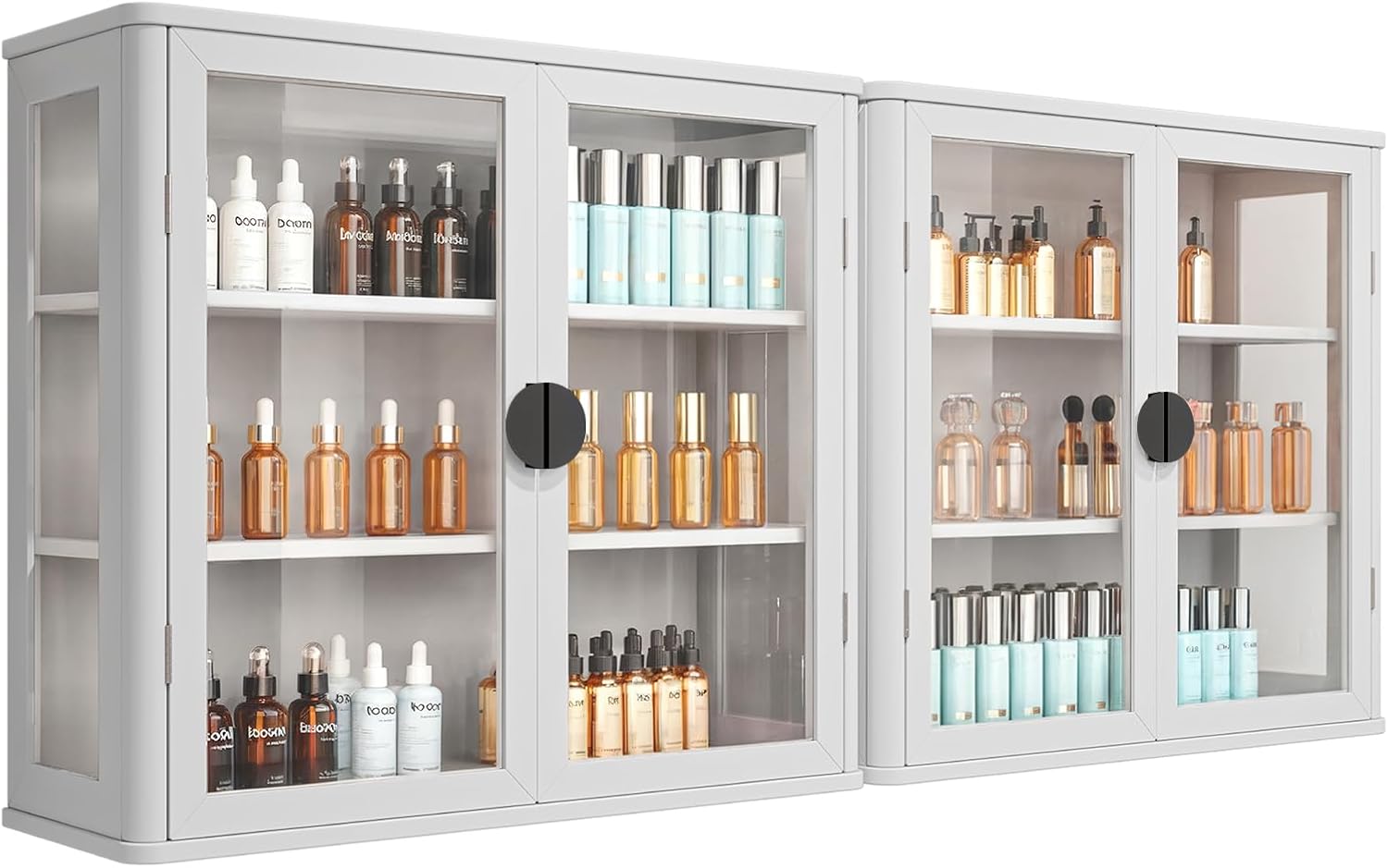 FIMELLO 56''W Wall Cabinet with Tempered Glass Doors, Bathroom Cabinet Wall Mount, Kitchen Wall Cabinet, Floating Cabinet for Bathroom, Wall Mount Salon Station for Barber, Beauty, White
