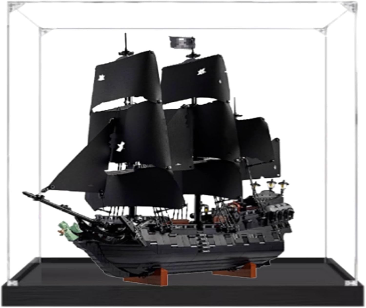 Dustproof Clear Acrylic Display Case,Designed for Lego 10365 Caribbean Pirate Ship Model Dustproof Box, Storage Box(Model Kit Not Included) (Black Base 2mm)