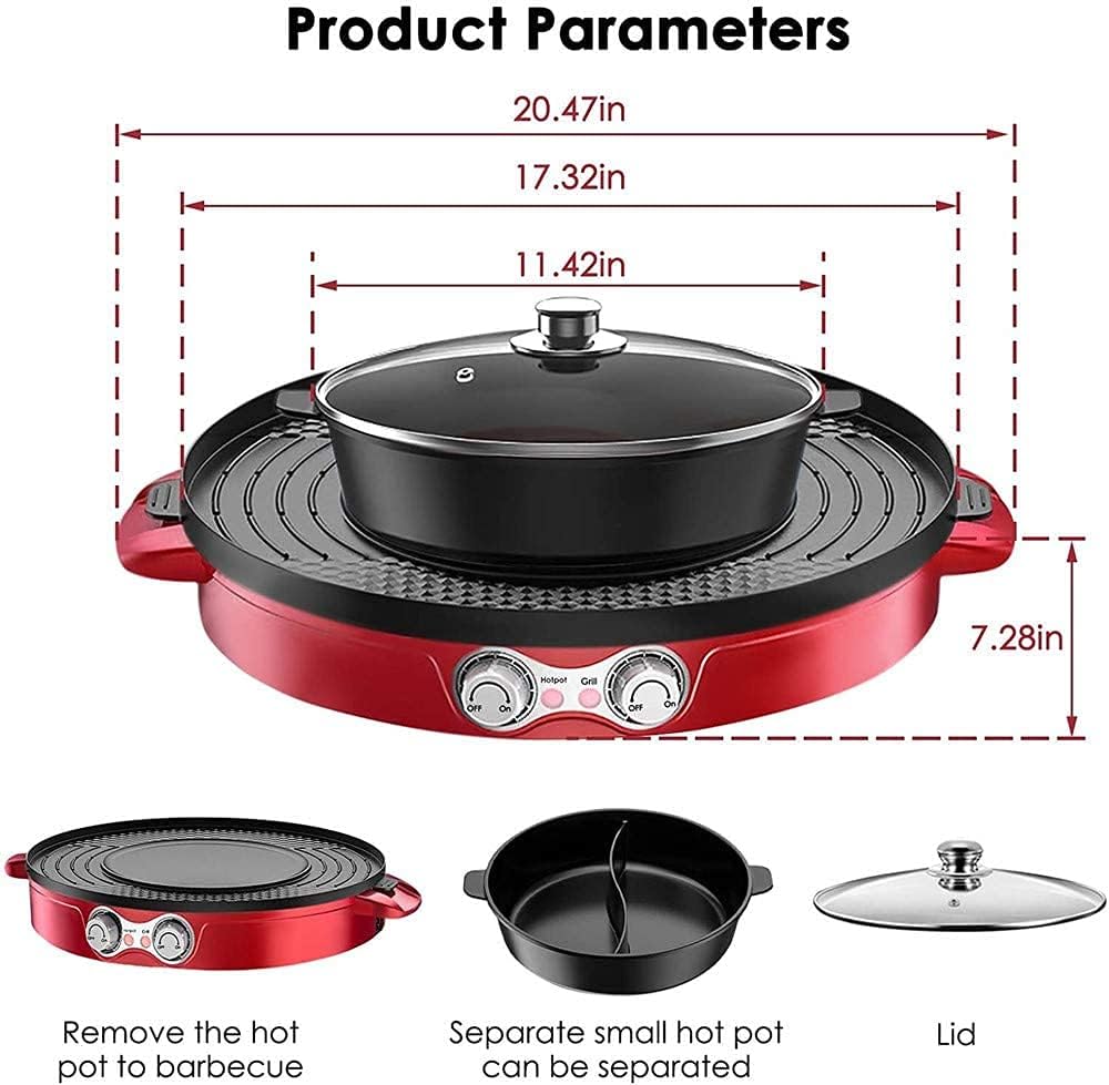 Electric Grill Indoor 2200W 2 in 1 Electric Smokeless Grill And Hot Pot, Easy To Clean BBQ & Shabu Shabu with Independent Temperature Control, 3.6L Large Capacity for Gatherings