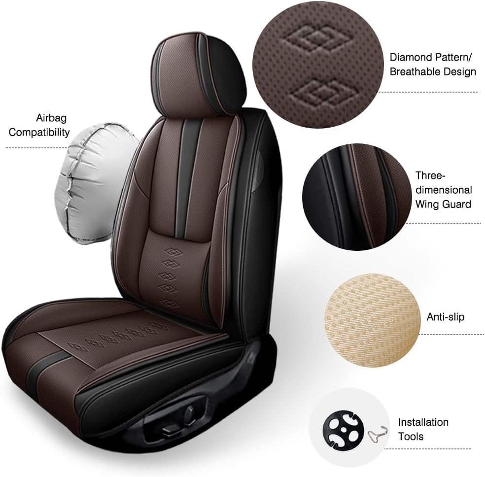 Car Seat Cover for Subaru Ascent 2019-2024,Waterproof Leather Seat Covers 2-Seats Standard,Car Interior Accessories with Airbag,Car Seat Protectors for Ascent(Black+Coffee)