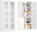 Locking Display Cabinet with Glass Door, 71'H Metal Curio Cabinets with Adjustable Shelves, White Liquor Caninet Display Case for Living Room, Collectibles, Clinic, Home - Assembly Required