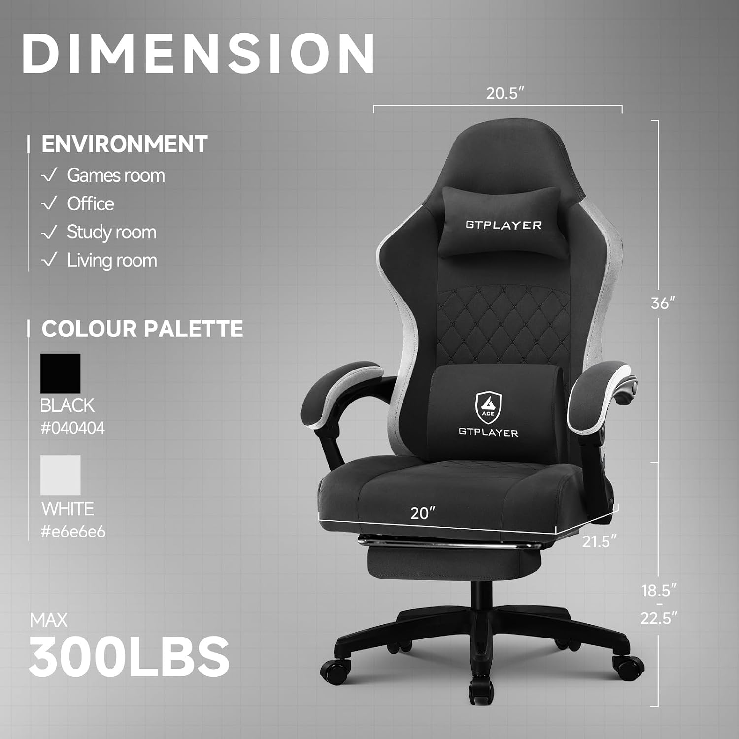 GTPLAYER Gaming Chair, Fabric Computer Office Chair with Pocket Spring Cushion, Ergonomic Office and Gaming, Video Gaming Chair with Linkage Armrests, High Back Desk Chair with Adjustable Recliner